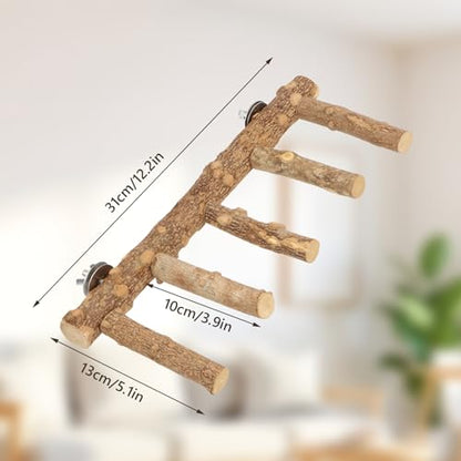 Hypeety Bird Ladder Perch for Cage Natural Wood Bird Bridge Climbing Chewable Toys Parrot Exercise Ladder for Cockatiels Parakeets Small Birds to Play Stand and Climb