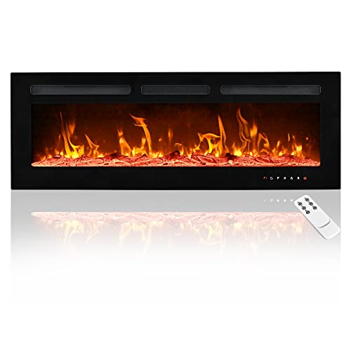 EUHOMY 20-inch Electric Fireplace, Recessed and Wall Mounted Fireplace Heater, Adjustable Brightness, Multiple Colors, Dual Control Remote and Touch Screen, Indoor Heater with Timer, 750W/1500W - size: 20 Inch