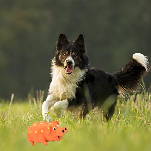 Pig Squeaky Dog Toy, 2 PCS Interactive Rubber Dog Chew Toy - Durable Latex Spot Grunting Pig Toys that Oink for Small Medium Large Dogs (Orange, Yellow) - color: Orange, Yellow