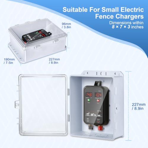 Outdoor Electrical Box Waterproof, 8.94×7.48×3.78 Inch Waterproof Enclosure with 656 Feet/200 Meters Electric Fence Rope Polywire,for Outdoor/Small Electric Fence Charger Installation (with clear lid) - size: Polywire with Insulators