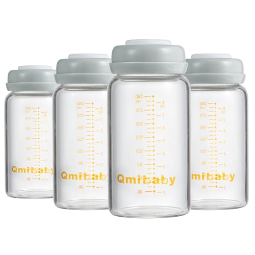 Breast Milk Storage Bottles 240ml 8oz BPA-Free Leak-Proof Baby Bottle for Breastmilk Storage Wide Neck Bottles with Screw Ring Sealing Disk Breastfeeding (Grey, 240ml-4Packs) - color: Grey, size: 240ml-4Packs