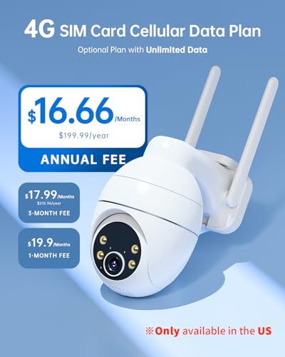 TKENPRO 4G LTE Cellular Security Camera with Pre-Installed SIM Card, 24/7 Recording, Auto Tracking, 32GB Memory Card, AI Motion Detection, 2K Night Vision, 360° PTZ, No WiFi Security Camera Outdoor