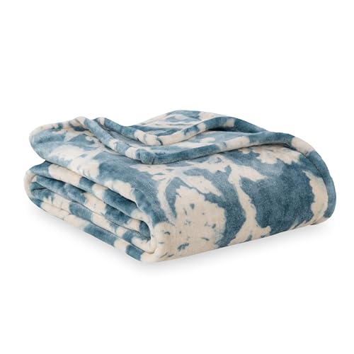 Berkshire Blanket-Classic Heavyweight Warm Soft Printed VelvetLoft® Plush Blanket, King Size Soft Fuzzy Blanket for Couch Sofa Bed, Floral Blue, 90in x 108in - color: Floral Blue, size: King/Cal King