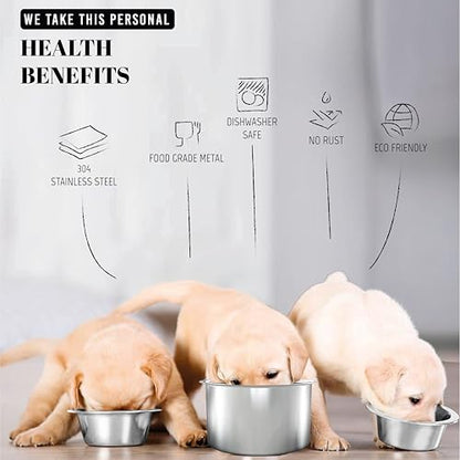 AVERYDAY 24oz Stainless Steel Dog Bowls Set, 2 Pack for Replacement Dogs Bowl Stand, 3 Cups Metal Dog Bowls, 6 Inch Small Medium Dogs Water Bowl for Raised Feeder with Opening 6.38-6.54'' - size: Fit 6.38-6.54" Feeder Holes (3 Cups)