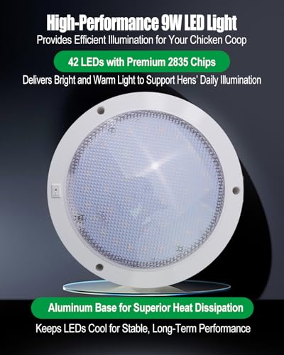 Automatic Chicken Coop LED Light with Timer, Daylight Extender for Hens, IP 65 Waterproof, Warm Light Supplement for Boost Egg Production in Winter