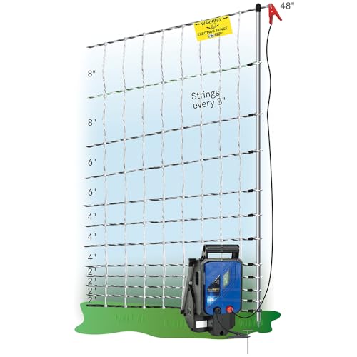 Premier 1 Portable PoultryNet® Electric Fence | Quick & Simple to Move | White/Black Fence for Chickens, Ducks, Geese – 48"H x 164'L | Best in Class 2" x 3" Spacings