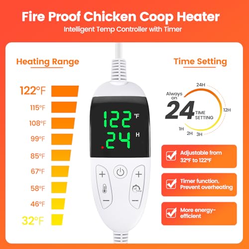 Heated Chicken Perch for Coop Thermo Heated Roosting Bar for Chickens Adjustable Temperature Heated Perch for Chicken Prevents Frozen Toes, Overheat Protection Chick Warm Coop Accessories