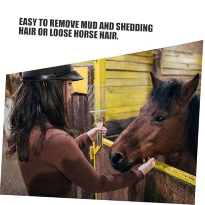 POPETPOP Horse Grooming Tools 2pcs Horsehair Wool Comb Metal Rake Livestock Hair Brush Cleaning Horsehair Brush