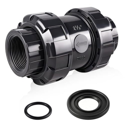 1-1/2 inch NPT PVC Check Valve, SCH80 Full Port Water Pump Ball Check Valve | UPVC Inline Backflow Preventer, leak Proof One Way valve, with Stainless Steel Spring, Horizontal or Vertical Installation - size: 1-1/2''NPT
