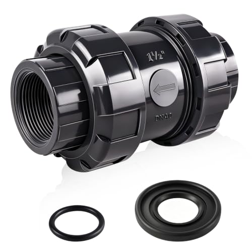 1-1/2 inch NPT PVC Check Valve, SCH80 Full Port Water Pump Ball Check Valve | UPVC Inline Backflow Preventer, leak Proof One Way valve, with Stainless Steel Spring, Horizontal or Vertical Installation - size: 1-1/2''NPT
