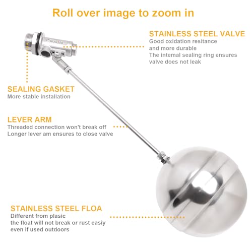 Stainless Steel Float Ball Valves - 1" NPT Male Thread Flow Control Float Sensor Valve Automatic Water Level Control Float For Tank Pond Water Tower (pack of 2) - size: 1 Inch