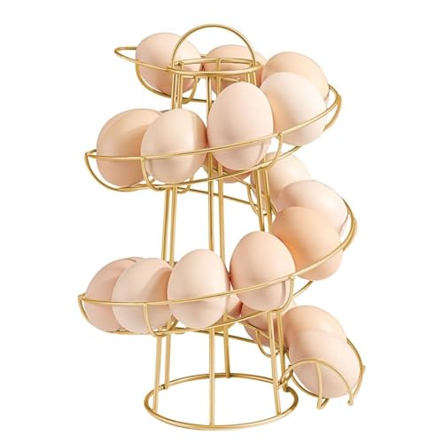 Flexzion Egg Skelter Modern Spiral Egg Holder Countertop (Medium Egg Display) - Freestanding Wired Countertop Egg Holder for Fresh Eggs, Dispenser Stand, Storage Rack for Kitchen, Gold - color: Gold, size: Medium Skelter