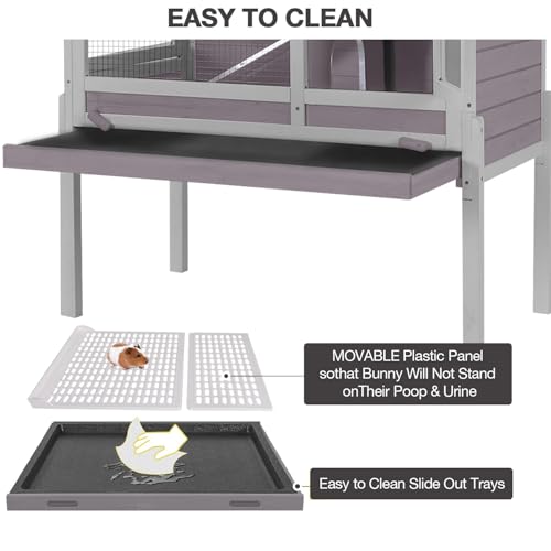 Wooden Guinea Pig Cages Indoor with Plastic Floor and Pull Out Tray, Two-Story Rabbit Cage with Anti-Chewing Ramp, Bunny Hutch with Detachable Stand, Small Animals Cage Habitat (Grey) - color: Grey