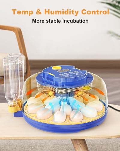 18 Chicken Egg Incubators for Hatching Eggs: Egg Incubator with Automatic Egg Turning and Humidity Control - Egg Candler - Temperature & Humidity Display - Used to Hatch Quail, Chicken, Duck and Goose