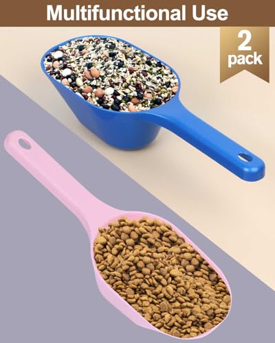 Dog-Cat Food-Scoop Measuring-Cup,1 Cup Capacity Versatile Plastic Pet Food Scoop with Measuring Lines 1 Cup and 1/2 Cup for Precise Portion Control (2, Blue and Pink) - color: Blue and Pink