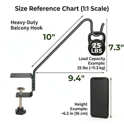 Kingsyard Middium Heavy Duty Deck Hook - 10 inch Metal Deck Railing Hooks for Hanging Bird Feeders, Planters, Suet Baskets, Lanterns, Wind Chimes - size: 10" Clamp Mounted