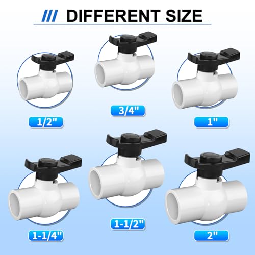 1 inch PVC Ball Valve, 2pcs Slip PVC Shut Off Water Valves with Double Socket Full Flow Port, Schedule 40 Plastic Control Valve, Using for Commercial、Swimming Pool, Irrigation System - size: 1 Inch