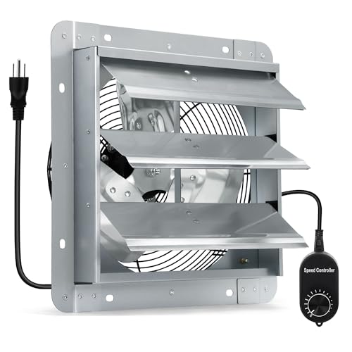 14 Inch Shutter Exhaust Fan with Speed Controller and Power Cord, High Power Wall Mount Attic Fan for Greenhouses, Sheds, Garages, Chicken Coops, Barns Ventilation, 1088 CFM - color: with Power Cord & Speed Controller, size: 14 Inch