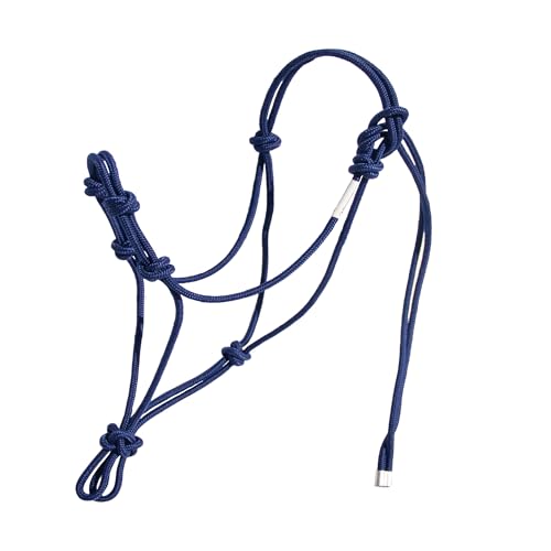 4 Knot Rope Halter for Horses – Strong 1/4″ Stiff Rope Bitless Training Halter,Lightweight & Adjustable - color: Royal Blue, size: Large
