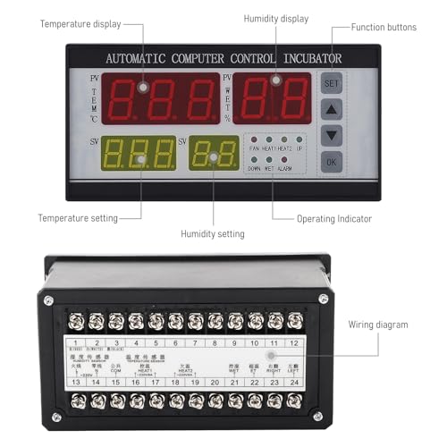 Multifunctional Automatic Incubator Thermostat Temperature Humidity Controller for Eggs Black