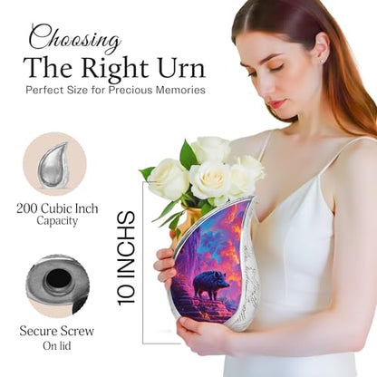 Large Pig Urn for Human Ashes Adult - 10 Inch, 5 Combo Purple Cloud Cremation Ashes Container - 4 Memorial Keepsake Urn for Mom and Dad - Burial Urns Cremated Remains - color: Pig Teardrop Urn - 9