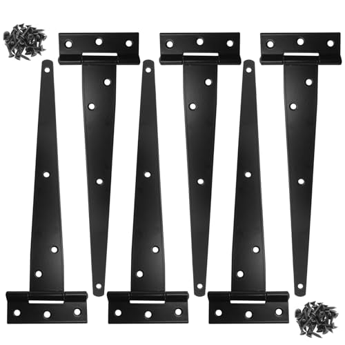 Murtenze Heavy Duty T-Strap Hinge, Shed Door Hinges Gate Hinges Black Tee Hinge Wrought Hardware for Wooden Fences Yard Rustproof (6 pcs, 10 Inch) - color: Black, size: 10 Inch - 6Pack