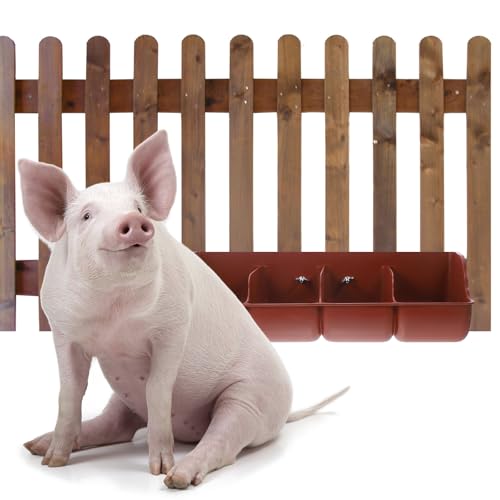 SEWACC Plastic Pig Feeder, 4-Compartment Pig Feeding Trough for Farm Livestock, Sturdy Polypropylene Piglet Manger for Grain and Water, 18 Inch Feeding Groove