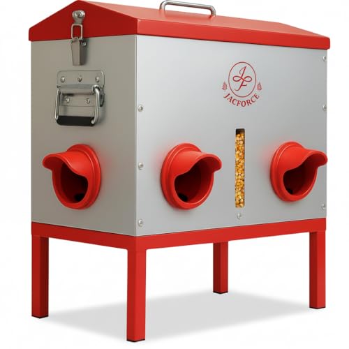 Automatic Chicken Feeder 40lb – Large Metal Poultry Feeder with 6 Ports, Galvanized No Waste Feeder with Secure Lid & Feed Window for Outdoor Coop