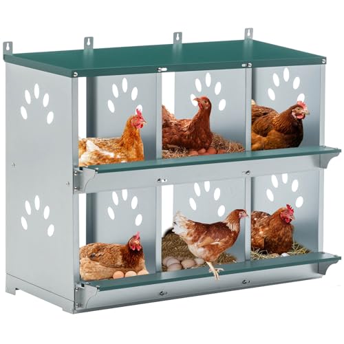 Chicken Nesting Box for Laying Eggs - 6 Room Chicken Laying Boxes, Nesting Boxes for Chickens, Heavy Duty Metal Chicken Coop, 32.9" L x 16.34" W x 26.38" H - size: 32.09" L x 16.34" W x 26.38" H