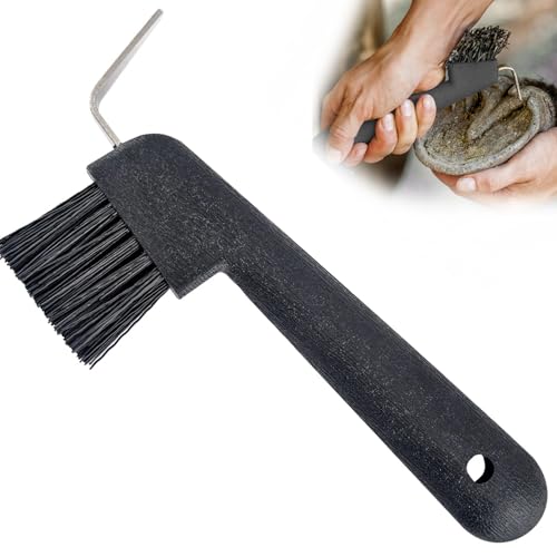 Jeffers Equine Hoof Pick & Brush, Black – Horse Hoof Cleaning Tool for Grooming, Farrier, Equestrian Care – Durable Hoof Pick with Stiff Bristles – 4 inch Easy Grip Handle - color: Black