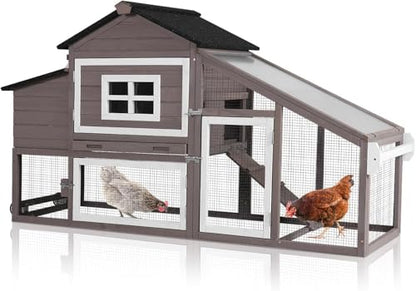Chicken Coop with Wheels, Mobile Outdoor Chicken House with Leakproof Pull-on Tray, Nesting Box, Waterproof Roof - Brown - color: Brown