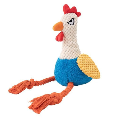 Plush Chicken Dog Toy with Squeaker, Interactive Rope Legs, Colorful Textured Rooster Chew Toy for Small, Medium Dogs, Tug-of-War, Fetch - color: Blue Rooster