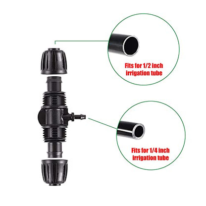 40 Pcs Barbed Tee 1/2 Inch to 1/4 Inch Drip Irrigation Fittings Kit for (1/2'' ID x 0.60''-0.63'' OD) 16mm Irrigation Tubing Anti-Drop Barbed Connectors 8 Tee,8 Four-way,4 Six- way,20 End Caps - size: 40 Pcs Irrigation Fittings Kit
