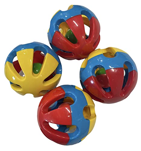 Rattle Balls 4 Pack for Dogs, Pigs, Rabbits, and Other Pets (Red Blue Yellow) - You Can Add Apples, Lettuce, or Small Dog Bones in The Holes - color: Red Blue Yellow
