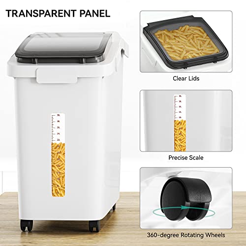 YITAHOME 50L/90lb Large Ingredient Flour Storage Bin, Commercial 11.4-Gallon Rice Storage Container 280 Cups Bulk Flour storage Bins with Wheels,Scoop,Lid and scale, Rice Bin for Kitchen, White