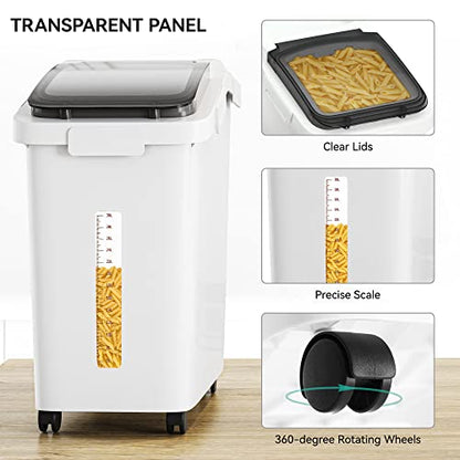 YITAHOME 50L/90lb Large Ingredient Flour Storage Bin, Commercial 11.4-Gallon Rice Storage Container 280 Cups Bulk Flour storage Bins with Wheels,Scoop,Lid and scale, Rice Bin for Kitchen, White