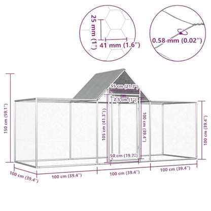 Large Galvanized Steel Chicken Coop with Waterproof Roof 9.8'x3.3'x4.9' Outdoor Animal House for Hens Ducks Rabbits and Small Poultry - size: 9.8' x 3.3' x 4.9' (W x D x H)