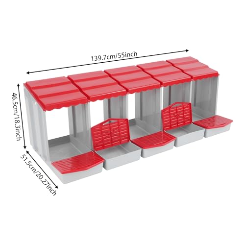 Chicken Nesting Boxes, 5 Compartment Nesting Boxes for Laying Eggs, Roll Away Nesting Box Egg Collection Tray, Wall Mount Poultry Roll Away Chicken Laying Boxes (Red) - color: 5 Compartment Nesting Boxes (Red)