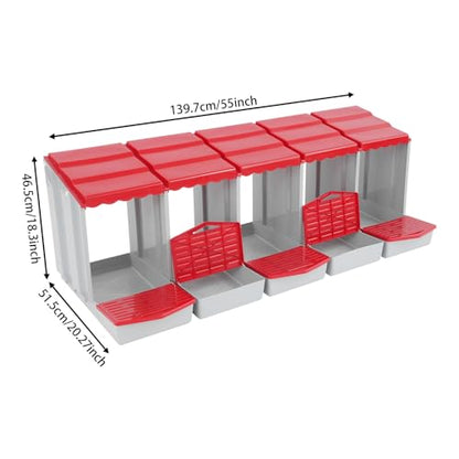 Chicken Nesting Boxes, 5 Compartment Nesting Boxes for Laying Eggs, Roll Away Nesting Box Egg Collection Tray, Wall Mount Poultry Roll Away Chicken Laying Boxes (Red) - color: 5 Compartment Nesting Boxes (Red)
