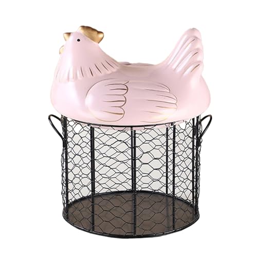 Chicken Egg Basket, Chicken Egg Holder, Black Wire Chicken Egg Collection Baskets with Ceramic Lid and Handle for Gathering Fresh Eggs, Farmhouse Style Egg Storage Container for Kitchen(Pink) - color: Pink