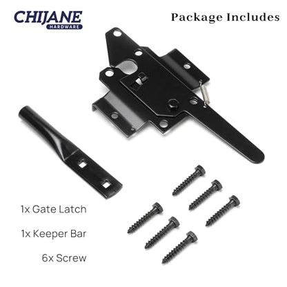Post Mount Heavy Duty Self Locking Gate Latch for Wooden Fence, Automatic Gravity Lever Spring Fence Latches Gate Lock Gate Hardware for Outdoor/Garden/Vinyl/Wood Fence/Metal Gate,Black Finish