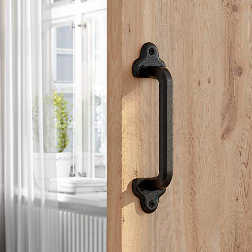 SMARTSTANDARD Heavy Duty 9" Antique Barn Door Handle, Large Rustic Retro Cast Iron Handle for Gates Garages Sheds Furniture, Black Powder Coated Finish, Square
