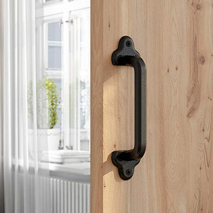 SMARTSTANDARD Heavy Duty 9" Antique Barn Door Handle, Large Rustic Retro Cast Iron Handle for Gates Garages Sheds Furniture, Black Powder Coated Finish, Square