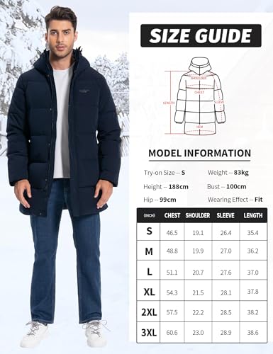 Pioneer Camp Mens Long Winter Coat Hooded Waterproof Insulated Puffer Jacket Thicken Puffy Warm Down Windbreaker Parka - color: Heather Grey, size: Small
