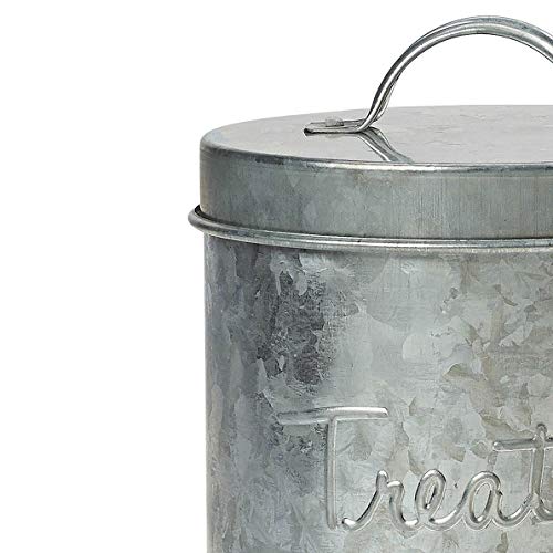 Amici Pet, , Retro Treats Galvanized Relief Lettering Metal Storage Canister, Food Safe, Push Top, 72 Ounces