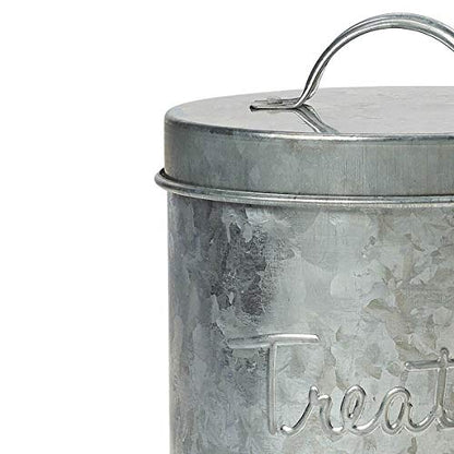 Amici Pet, , Retro Treats Galvanized Relief Lettering Metal Storage Canister, Food Safe, Push Top, 72 Ounces