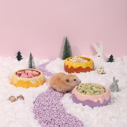 Guinea Pig Food Bowl Hamster Ceramic Water Dish Anti-Spill & Prevent Tipping Rabbit Feeding Bowl for Guinea Pig, Syrian Hamster, Bunny, Rat, Chinchilla, Squirrel, Small Animals (Pink+Purple) - color: Pink+Purple