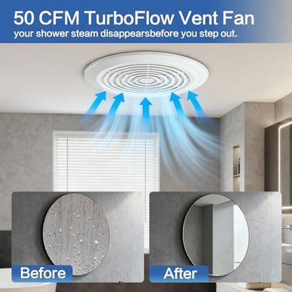 V2270-50 360 Bathroom Exhaust Fan, 50 CFM Round Ceiling Vent Fan, Non-Lighted Bath Fan Replacement for RV or Mobile Home, Fits 8 Inch Opening with 3 Inch Duct, White