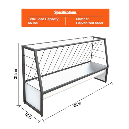 5 Ft Pasture Hay Feeder Black, Heavy Duty Galvanized Steel Livestock Hay Feeder, Outdoor Pasture Feeder for Sheep, Goats, Pony and Miniature Horses