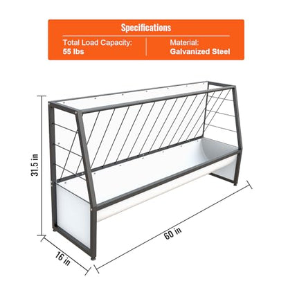 5 Ft Pasture Hay Feeder Black, Heavy Duty Galvanized Steel Livestock Hay Feeder, Outdoor Pasture Feeder for Sheep, Goats, Pony and Miniature Horses